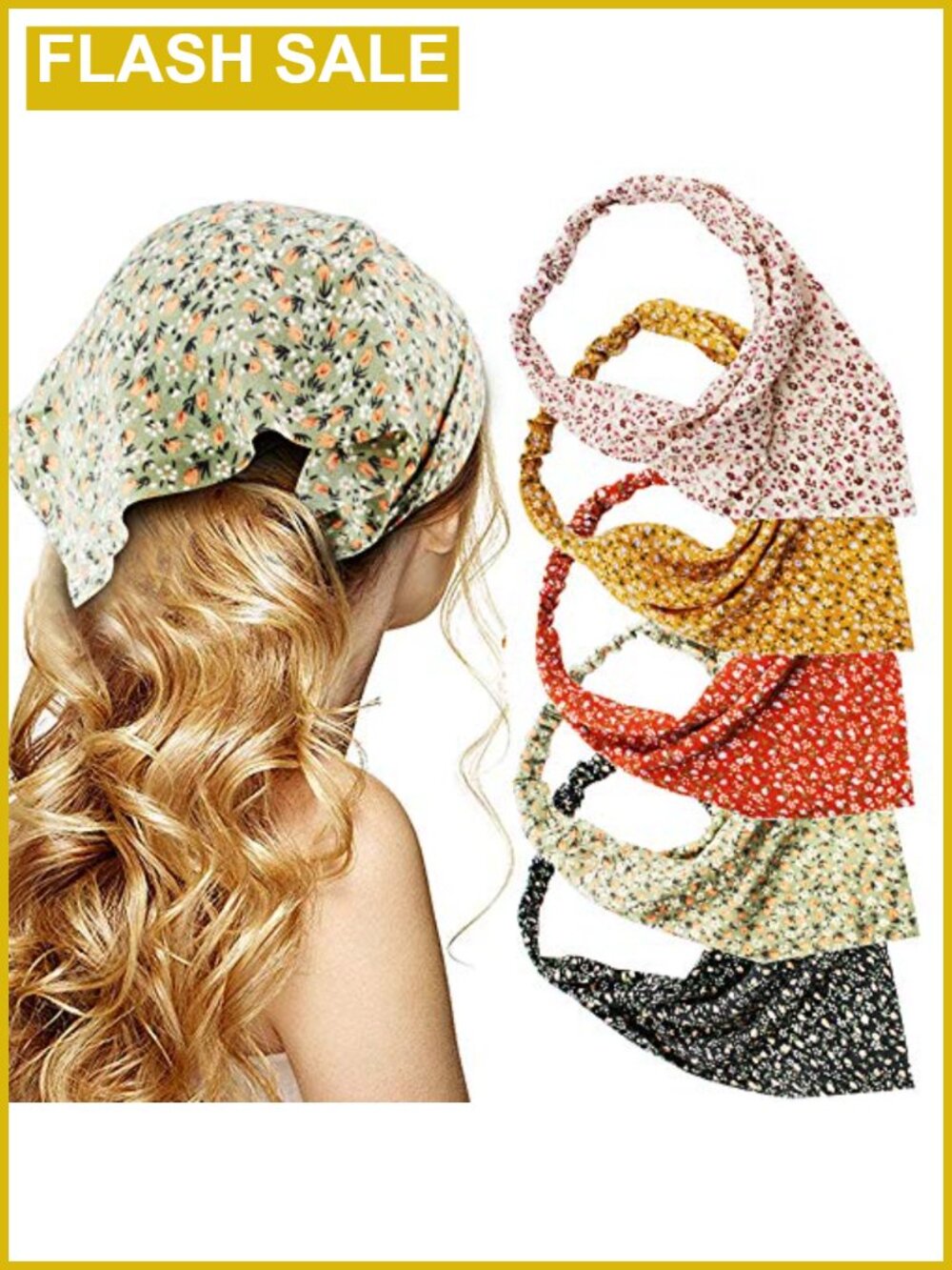 5 Pcs Chiffon Floral Pre-Tied Headband Set Elastic Boho Hair Accessories